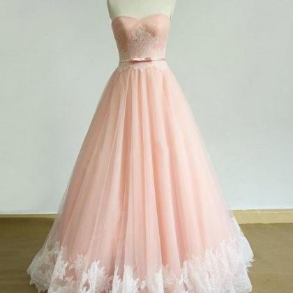 Chic Sweetheart Lace Sweep Train Pink Ruched Prom..