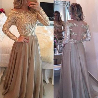 Selling Luxurious Cowl Gold Long Sleeves Prom..