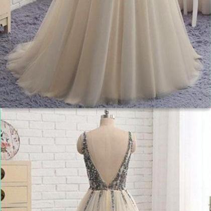 V-neck Sweet 16 Party Prom Dress,long Prom..