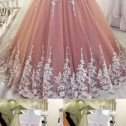 Pink Organza Sweetheart Lace Applique A-line Long..