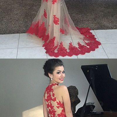 Sleeveless Lace Prom Dress With See-through..