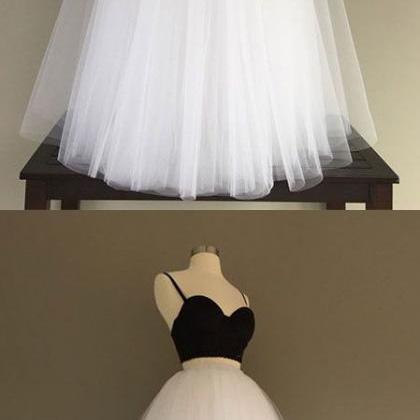 Simple White/black Tulle Two Pieces Long Prom..