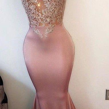 Pearl Pink Mermaid Prom Dresses High Neck..