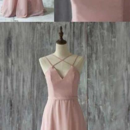 Simple A-line Blush Prom Dress - V-neck..