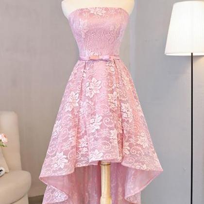 Simple Pink Lace High Low Homecoming Dress, Halter..