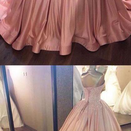 Pink Sweetheart Lace Long Ball Gown Prom..