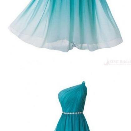 One Shoulder Ombre Long Evening Dresses Chiffon Wedding Party Gowns Y1825