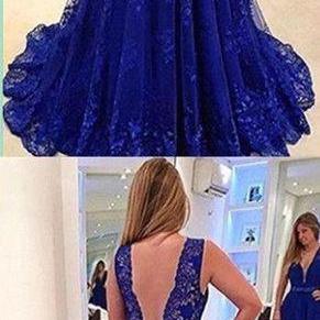 Royal Blue Backless Prom Dress,long Prom..