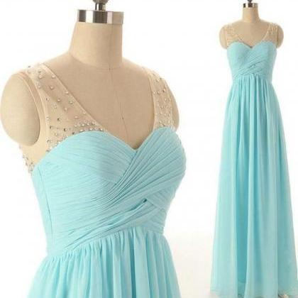 Light Blue Evening Dress,v-neck Prom Dress,chiffon..