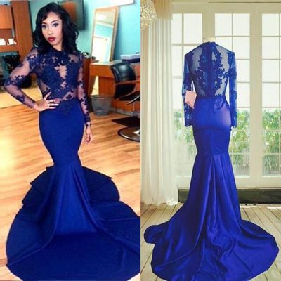 Long Sleeves Lace Prom Dress Mermaid Style High..