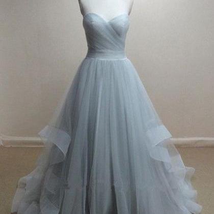 Handmade Grey Tulle Ball Gown Prom Dresses,grey..
