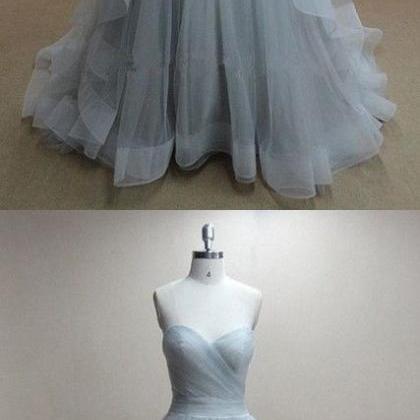 Handmade Grey Tulle Ball Gown Prom Dresses,grey..
