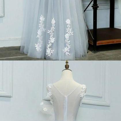 A-line Crew Floor-length Lavender Tulle Prom Dress..