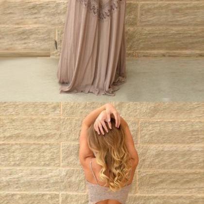 A-line Spaghetti Straps Long Gray Polyester Prom..