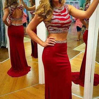 Two Piece Mermaid Prom/evening Dress Red Sweep..