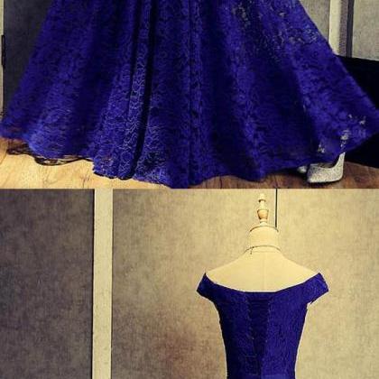 Royal Blue Floor Length Off Shoulder Prom Dresses..