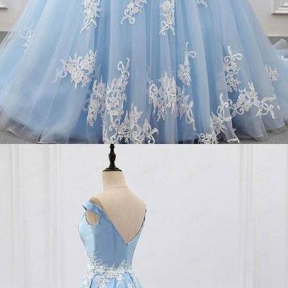 Ball Gown Off-the-shoulder Court Train Blue Tulle..