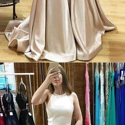 Two Piece Halter Sweep Train Prom Dress With..