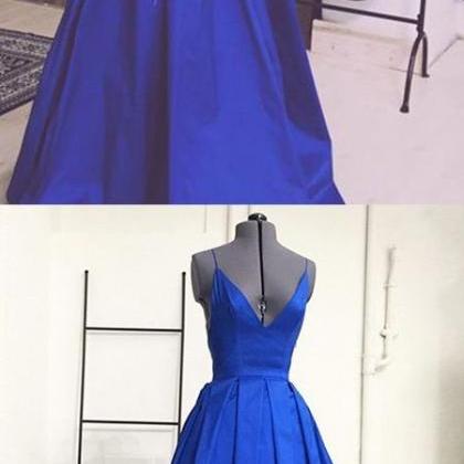 Simple Royal Blue Prom Dress - V-neck Sleeveless..
