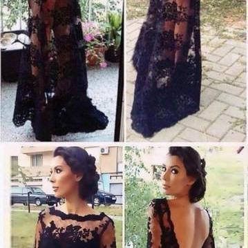 Black Lace Prom Dress ,mermaid Prom Dress..