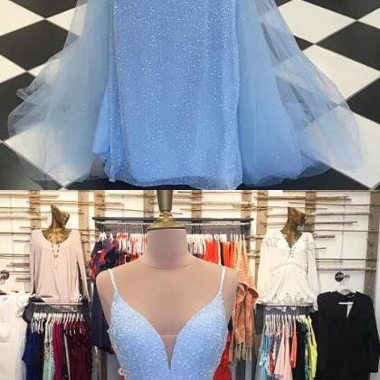 Sparkly Sequins Blue Mermaid Long Prom Dress M1087