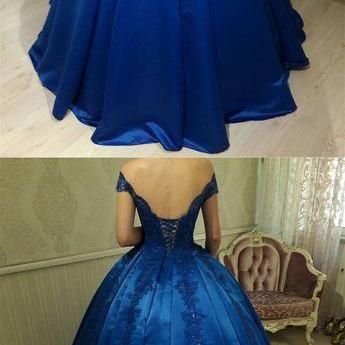Royal Blue Satin Ball Gowns Quinceanera Dresses V..
