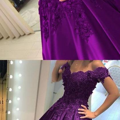 Grape Satin Ball Gowns Prom Dresses V-neck Off The..