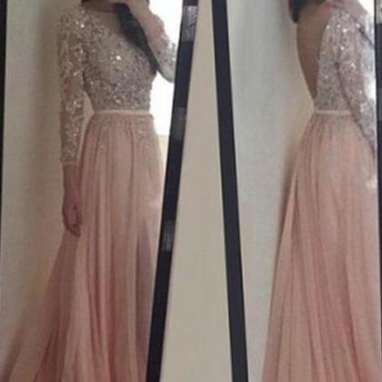 Charming O-neck Long Sleeves Pink Prom/evening..