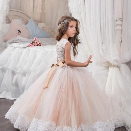 2018 Ball Gown Flower Girl Dresses Jewel Lace..