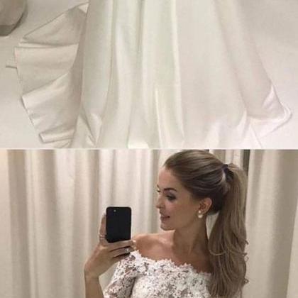 Two Piece Off-the-shoulder 3/4 Sleeves White Prom..