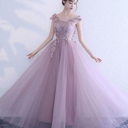 Pink lace tulle long prom dress, pi..