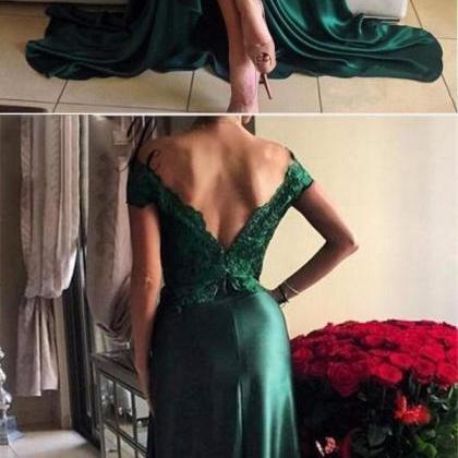 Dark Green Prom Dresses, Lace Prom Dress,long..