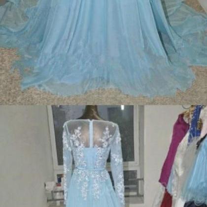 Cathedral Train Prom Dresses, Blue Cathedral Train..