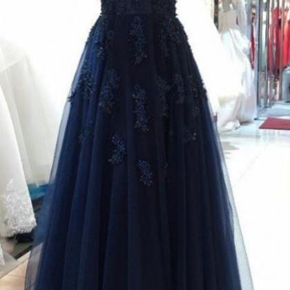 Floor Length Prom Dresses, Navy Blue Floor-length..
