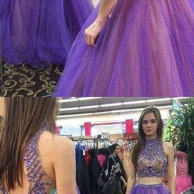 Sexy Two Pieces Prom Dress, Tulle Long Prom Dress,..