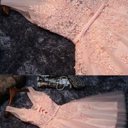 V-neck Party Dresses, Pink Short Prom Dresses,..