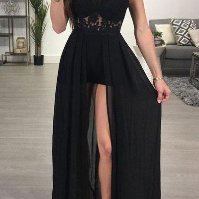 Sexy Black Lace See Through Evening Prom Dresses,..