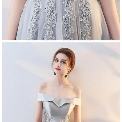 Charming Silver Gray Prom Dress, Long Prom..