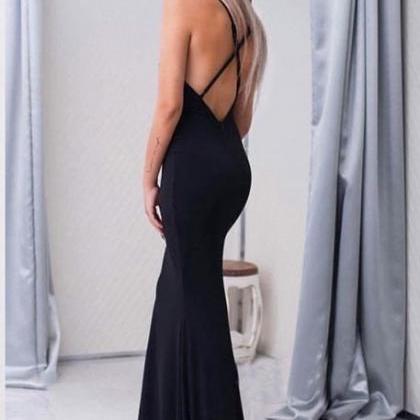 Simple Black Prom Dresses Crisscross Back Sexy..
