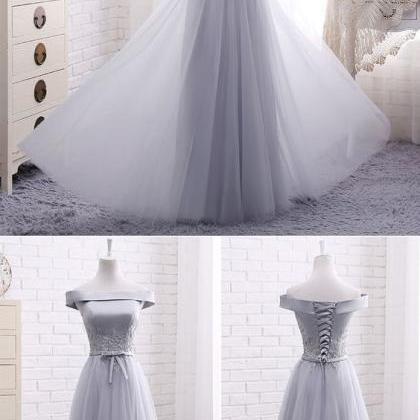 Elegant A Line Gray Off Shoulder Long Prom Dress,..