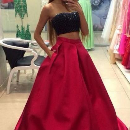 Strapless Prom Dresses, Black Two Piece Prom..