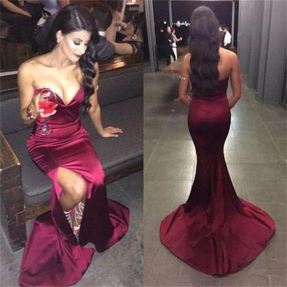 Strapless Mermaid Sweetheart Side Slit Party..