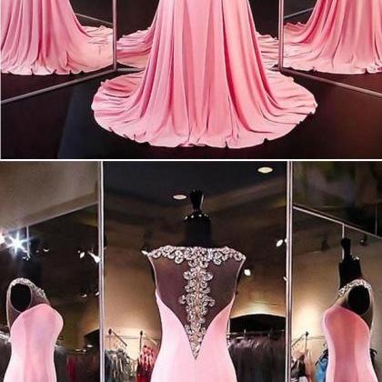 High Quality A-line Mermaid Satin Pink Long Prom..