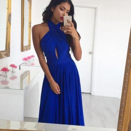 Sexy Sleeveless Prom Dress, Royal Blue Tulle Prom..