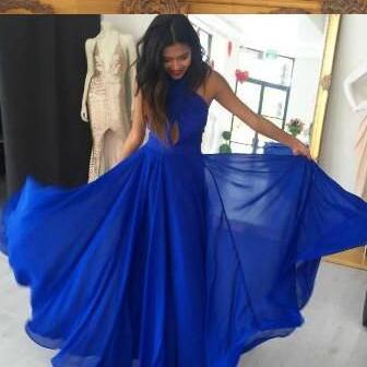 Sexy Sleeveless Prom Dress, Royal Blue Tulle Prom..