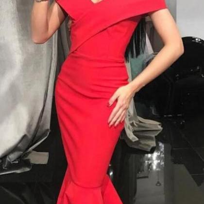 Gorgeous Off The Shoulder Red Mermaid Long Formal..