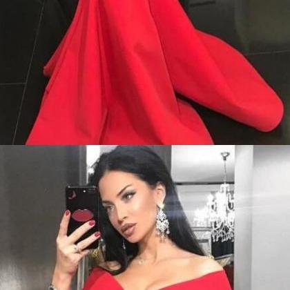 Gorgeous Off The Shoulder Red Mermaid Long Formal..