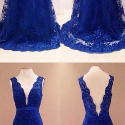 Royal Blue Deep V Neck Puff Sleeve Sexy Off Shoulder Pencil Dress
