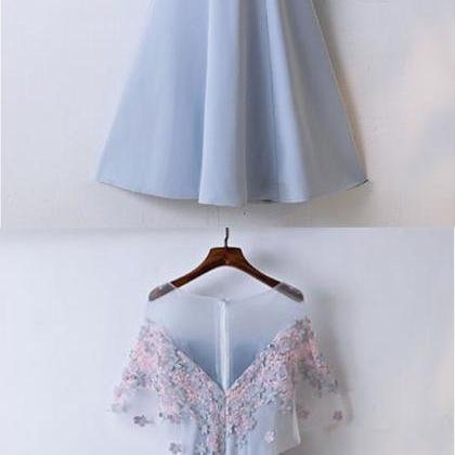 Pretty Sky Blue Mermaid Long Prom Dress With Lace..