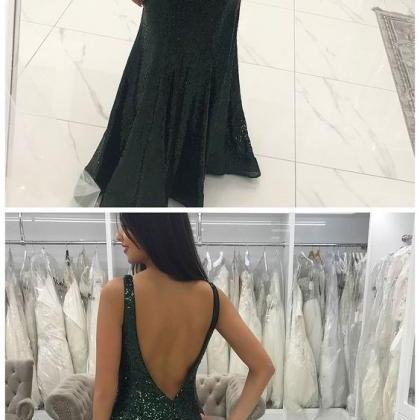 Sexy Long Green Mermaid Lace Prom Dresses Sequins..